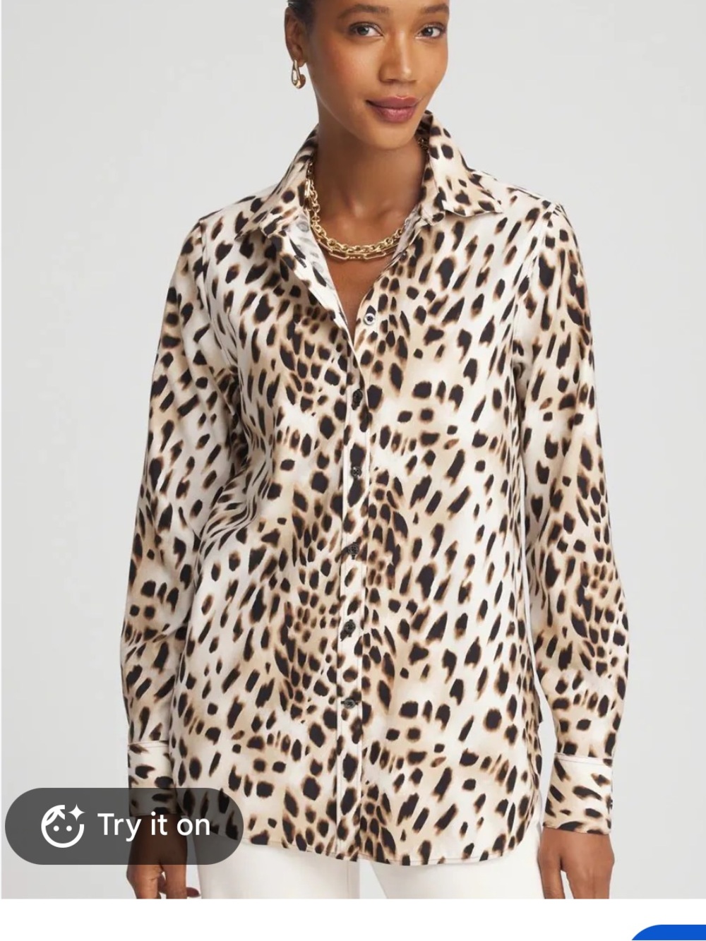 Chico's Leopard Print Button-Down Shirt - Cream & Brown, size 3 (16/18)